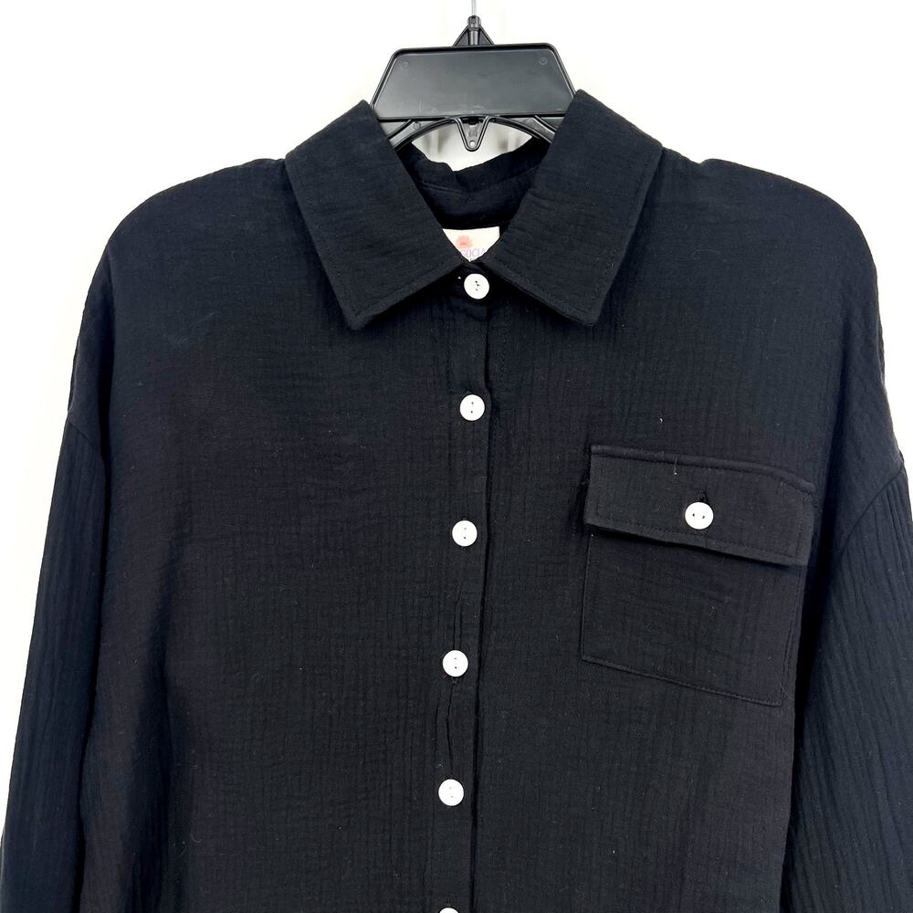 CLUB SOCIAL JADELYNN BROOKE Casual Button Up Shirt Large Black Long Sleeve NWT - Picture 4 of 7
